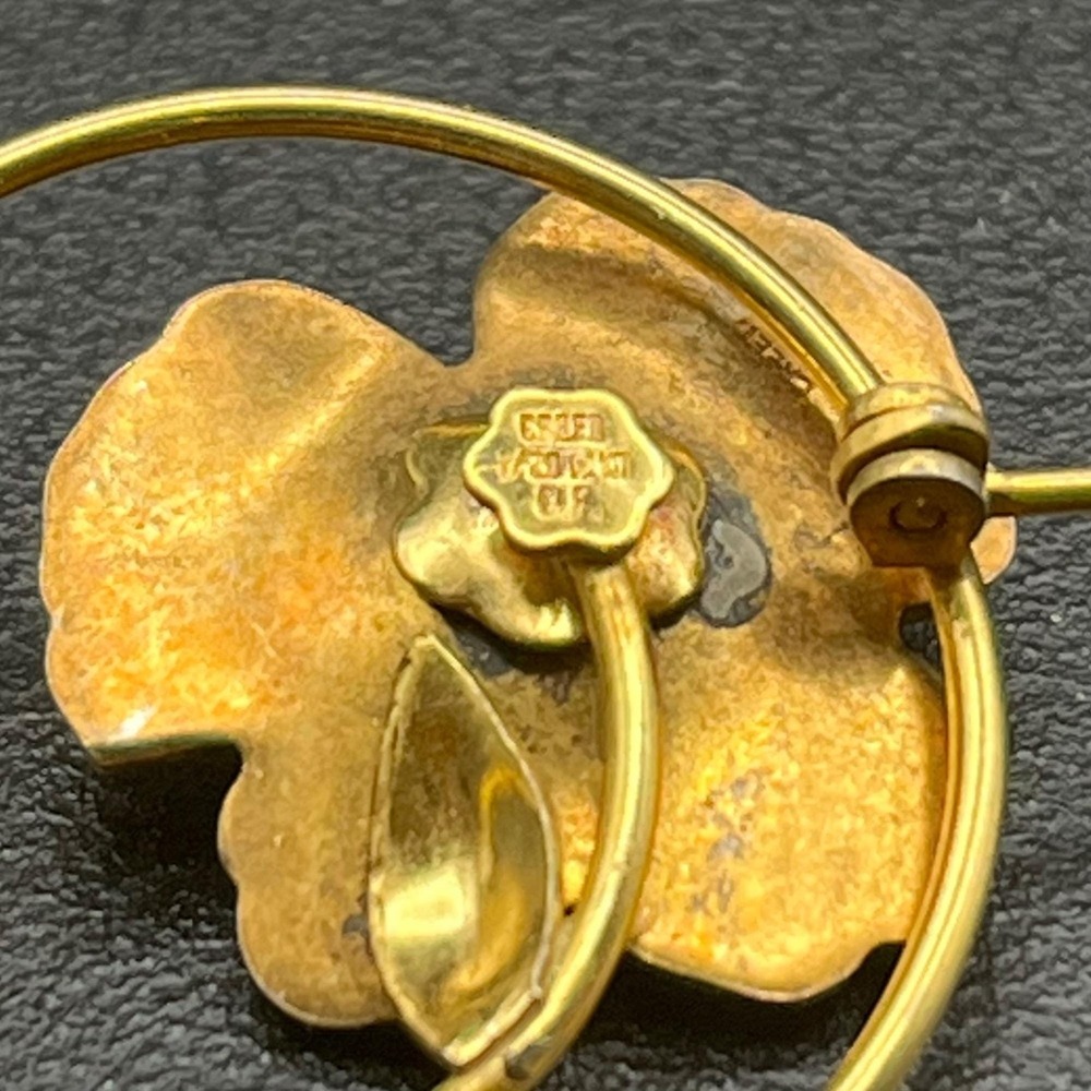 Creed 12K Gold Filled & Sterling Enamel Flower Brooch Mid Century Pearl Pin - Picture 8 of 11